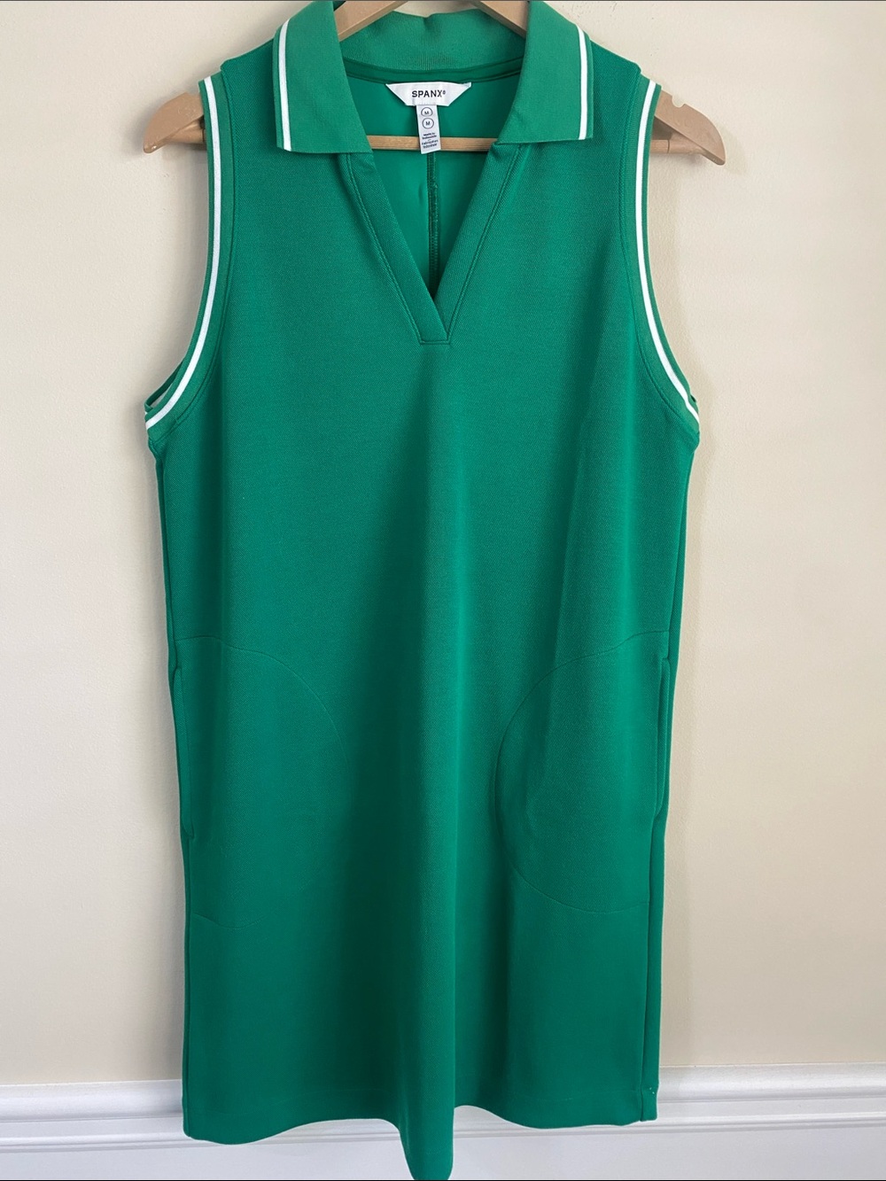 SPANX Sleeveless Polo Collar Dress in Green with White Trim